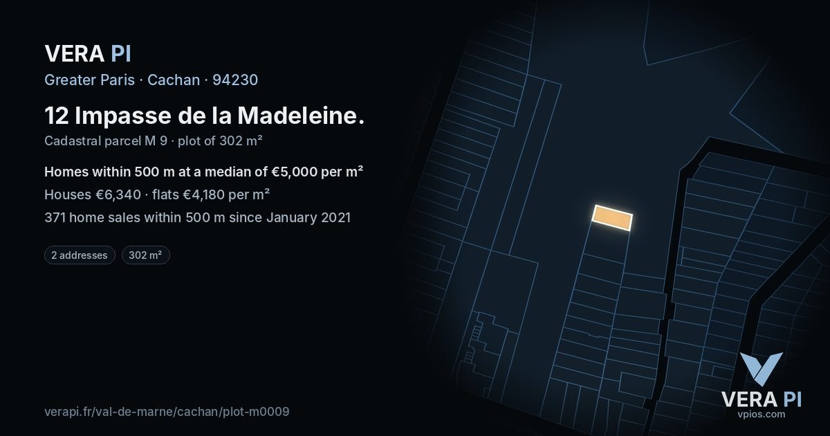 12 Impasse de la Madeleine, Cachan at night – the plot lit, the parcels around coloured by the prices near them