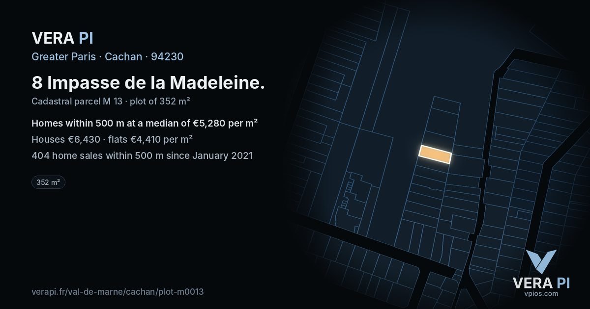 8 Impasse de la Madeleine, Cachan at night – the plot lit, the parcels around coloured by the prices near them