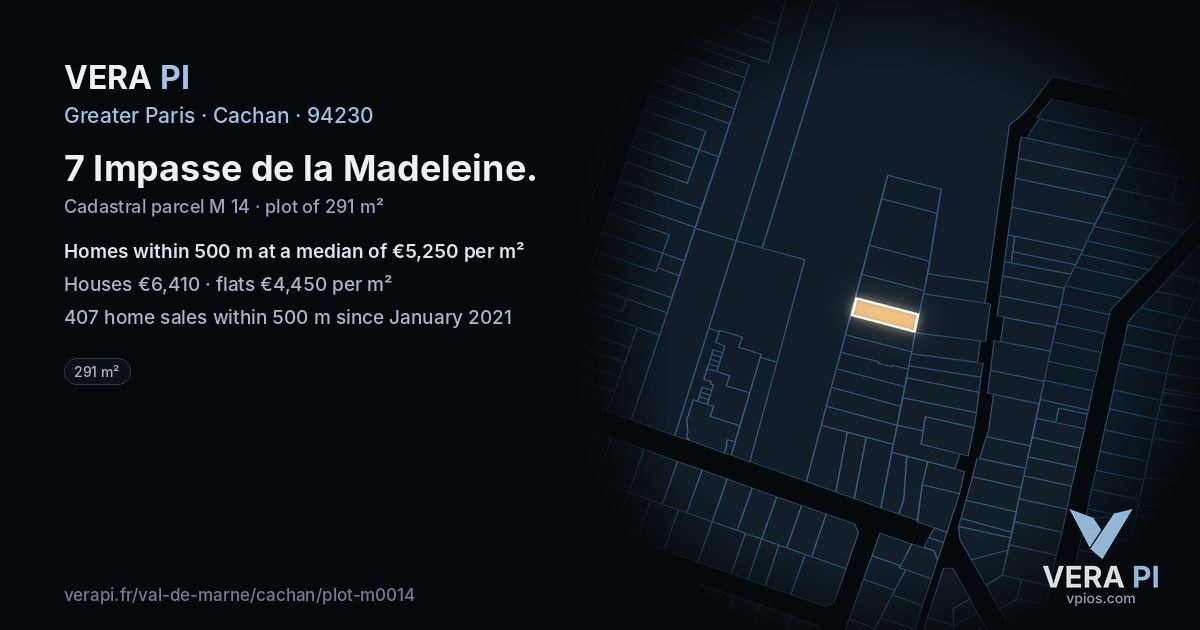 7 Impasse de la Madeleine, Cachan at night – the plot lit, the parcels around coloured by the prices near them