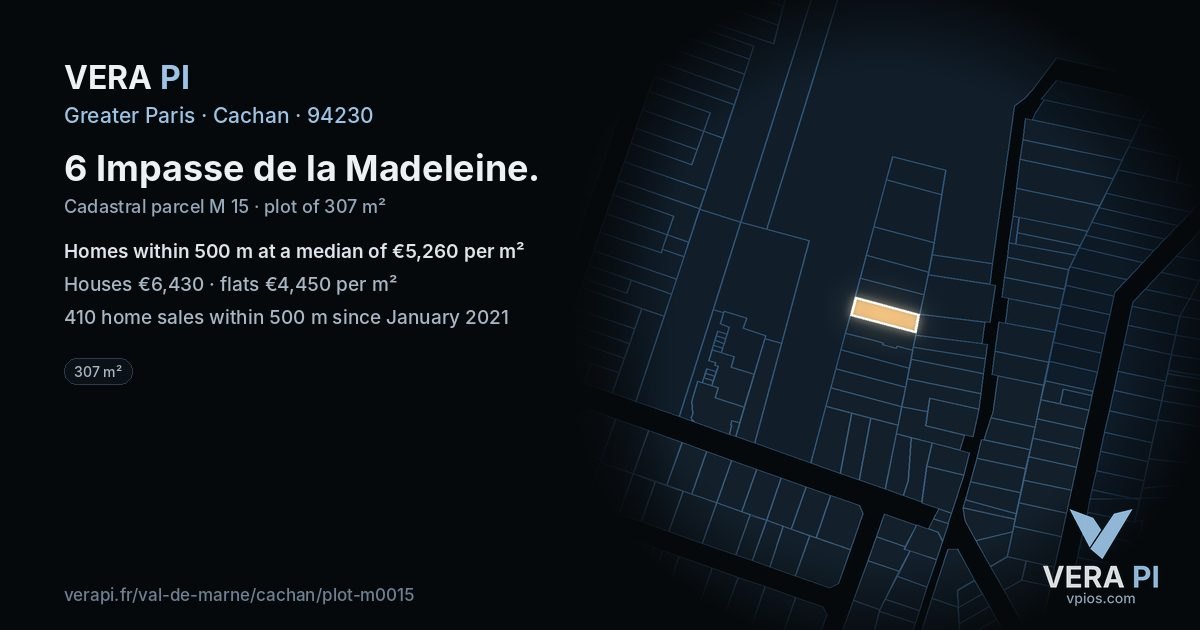 6 Impasse de la Madeleine, Cachan at night – the plot lit, the parcels around coloured by the prices near them