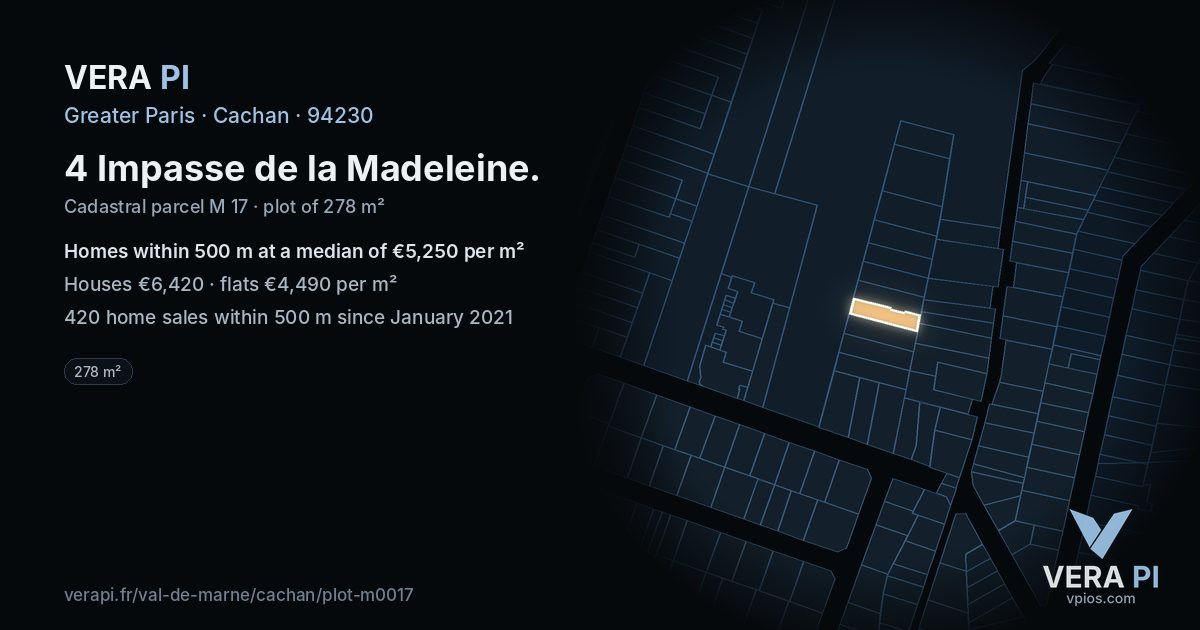 4 Impasse de la Madeleine, Cachan at night – the plot lit, the parcels around coloured by the prices near them