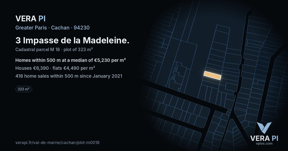 3 Impasse de la Madeleine, Cachan at night – the plot lit, the parcels around coloured by the prices near them