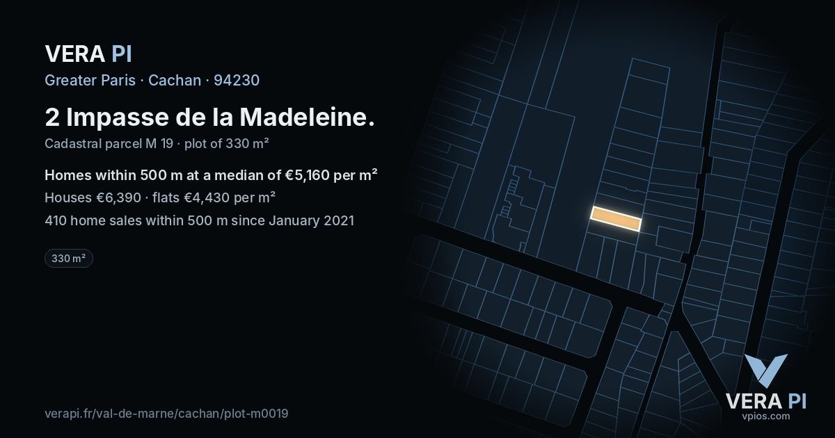 2 Impasse de la Madeleine, Cachan at night – the plot lit, the parcels around coloured by the prices near them
