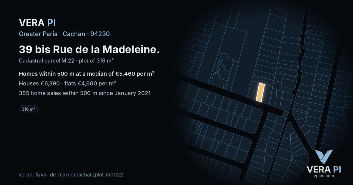 39 bis Rue de la Madeleine, Cachan at night – the plot lit, the parcels around coloured by the prices near them