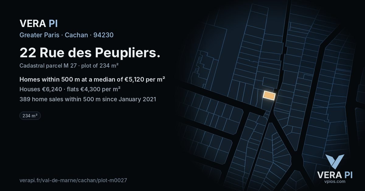 22 Rue des Peupliers, Cachan at night – the plot lit, the parcels around coloured by the prices near them