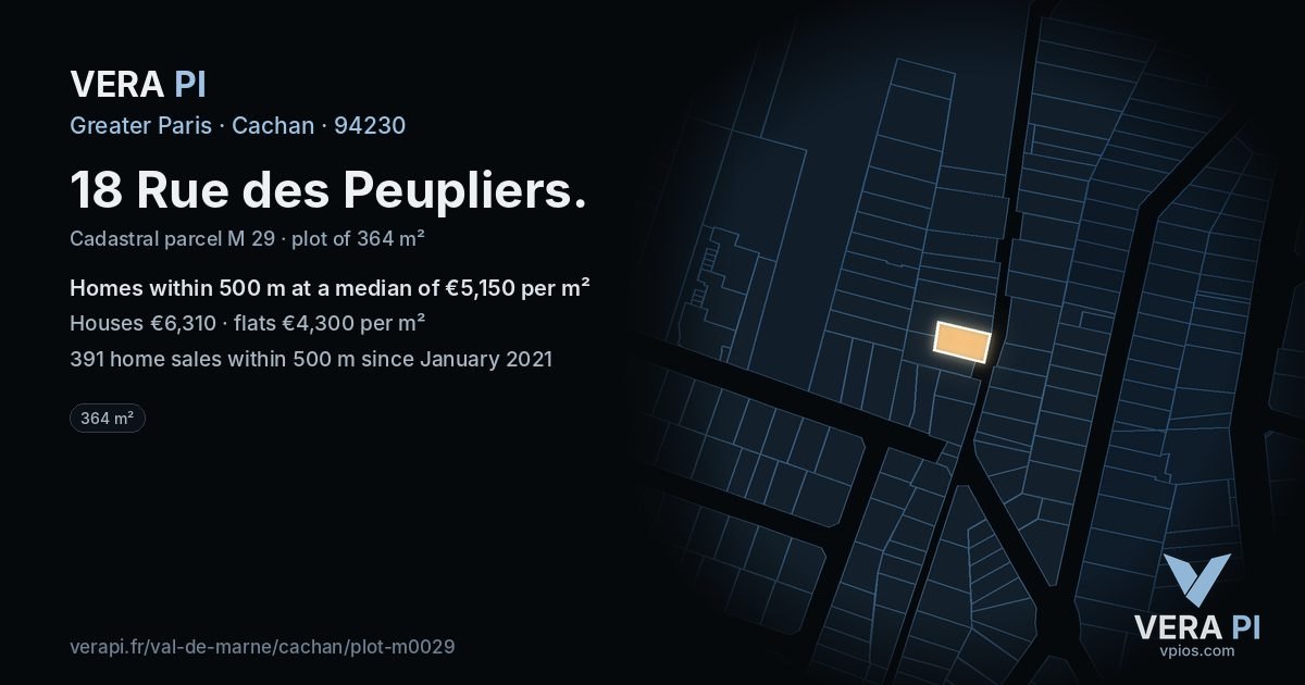 18 Rue des Peupliers, Cachan at night – the plot lit, the parcels around coloured by the prices near them