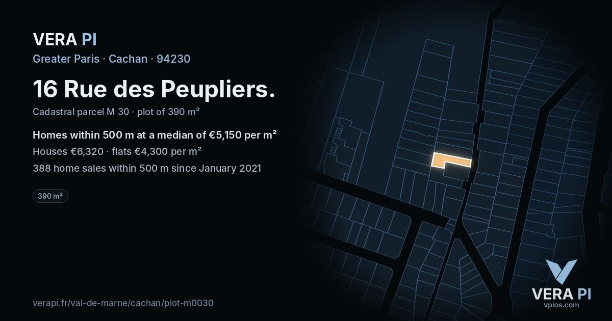 16 Rue des Peupliers, Cachan at night – the plot lit, the parcels around coloured by the prices near them