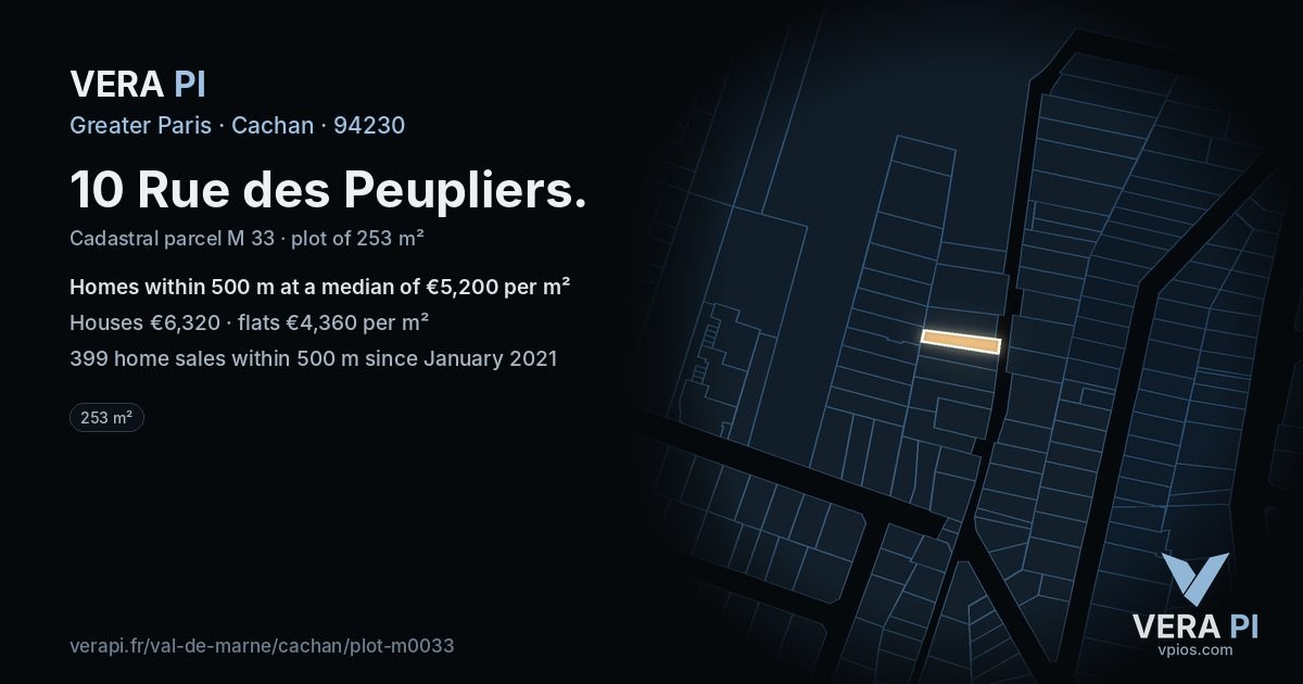 10 Rue des Peupliers, Cachan at night – the plot lit, the parcels around coloured by the prices near them