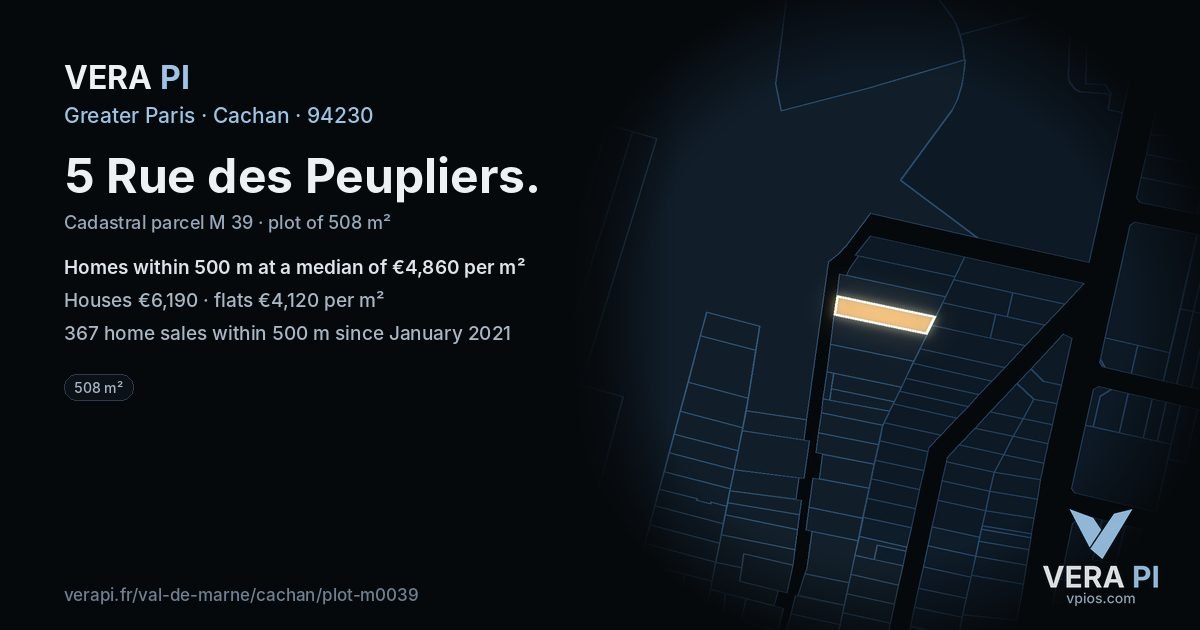 5 Rue des Peupliers, Cachan at night – the plot lit, the parcels around coloured by the prices near them