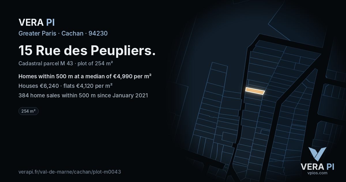 15 Rue des Peupliers, Cachan at night – the plot lit, the parcels around coloured by the prices near them