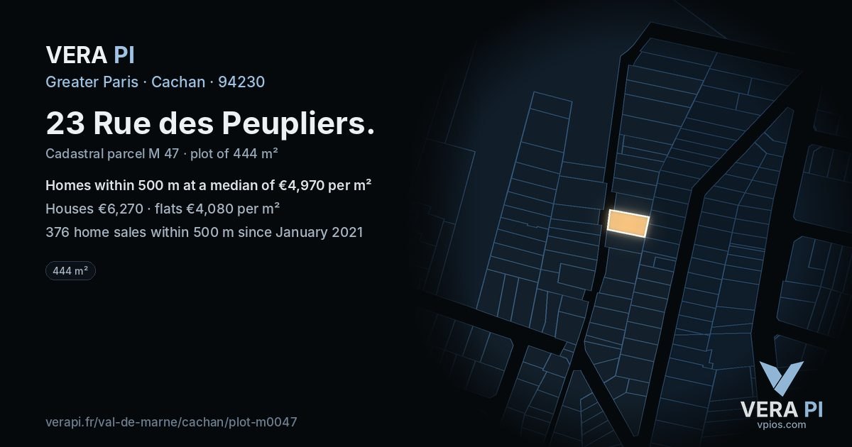 23 Rue des Peupliers, Cachan at night – the plot lit, the parcels around coloured by the prices near them