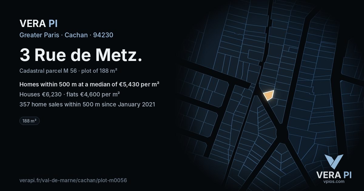 3 Rue de Metz, Cachan at night – the plot lit, the parcels around coloured by the prices near them