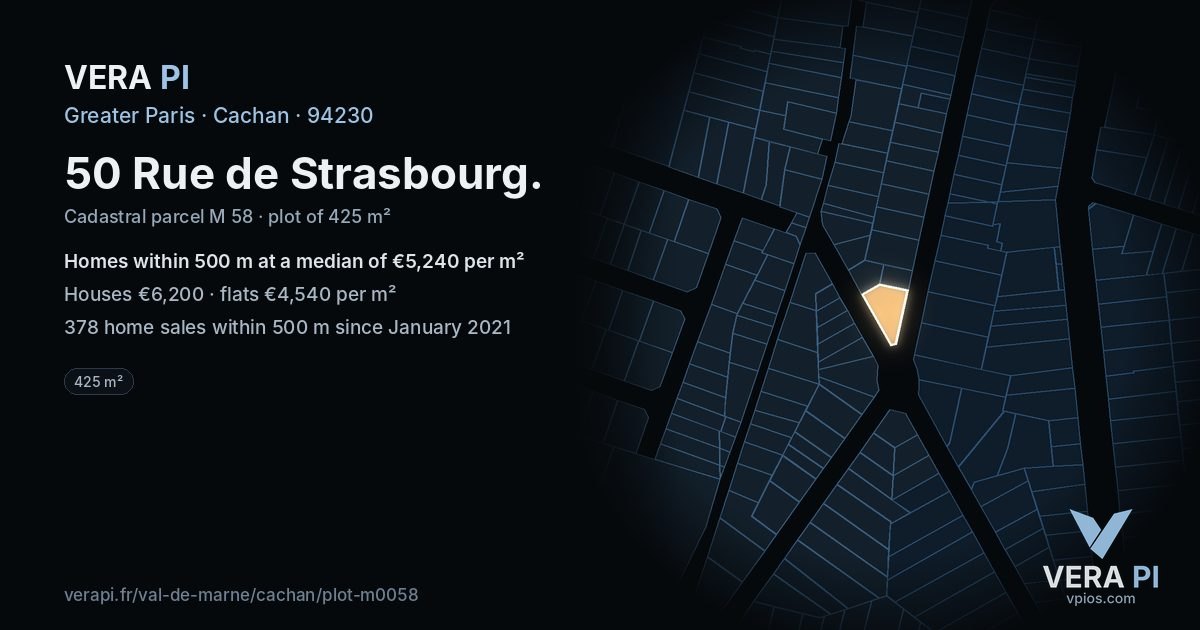 50 Rue de Strasbourg, Cachan at night – the plot lit, the parcels around coloured by the prices near them