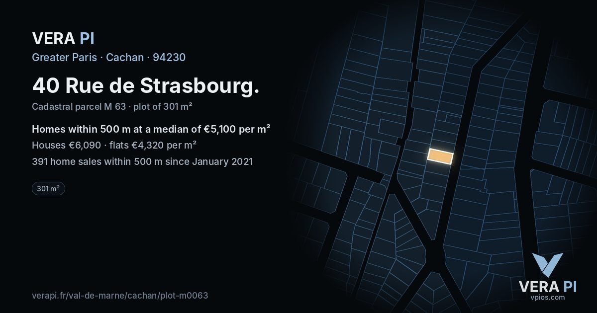 40 Rue de Strasbourg, Cachan at night – the plot lit, the parcels around coloured by the prices near them