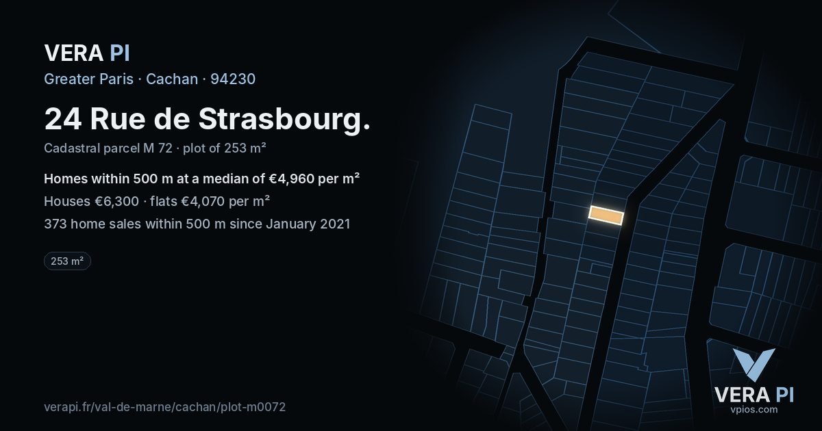 24 Rue de Strasbourg, Cachan at night – the plot lit, the parcels around coloured by the prices near them