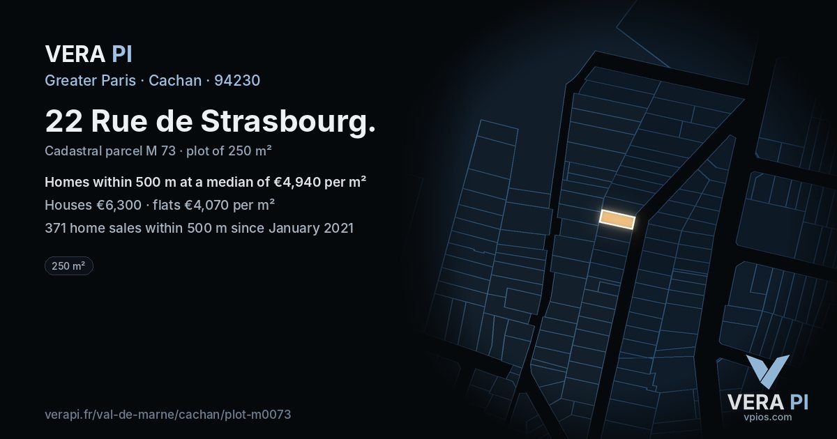 22 Rue de Strasbourg, Cachan at night – the plot lit, the parcels around coloured by the prices near them