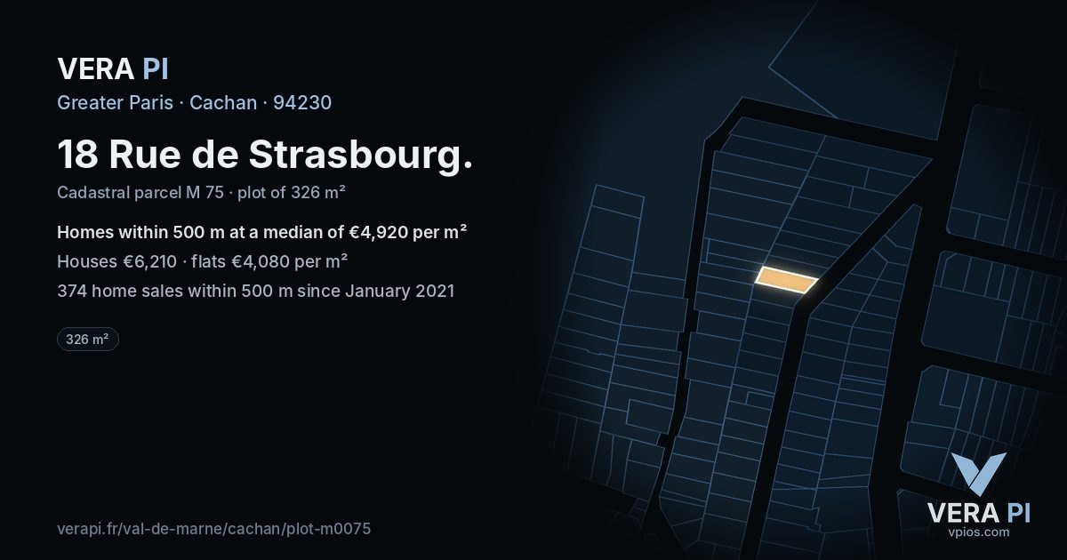 18 Rue de Strasbourg, Cachan at night – the plot lit, the parcels around coloured by the prices near them