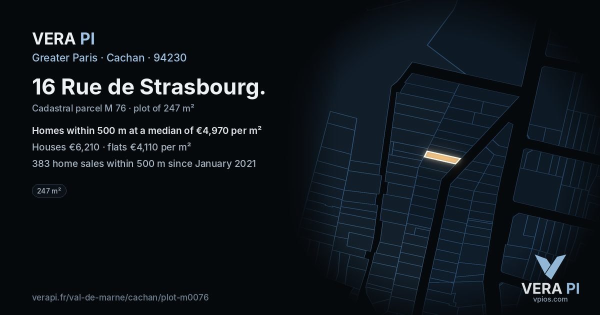 16 Rue de Strasbourg, Cachan at night – the plot lit, the parcels around coloured by the prices near them