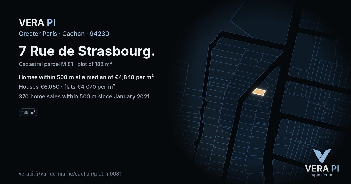 7 Rue de Strasbourg, Cachan at night – the plot lit, the parcels around coloured by the prices near them