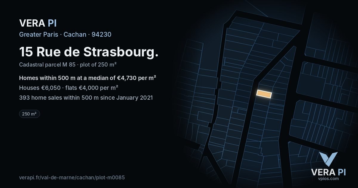 15 Rue de Strasbourg, Cachan at night – the plot lit, the parcels around coloured by the prices near them