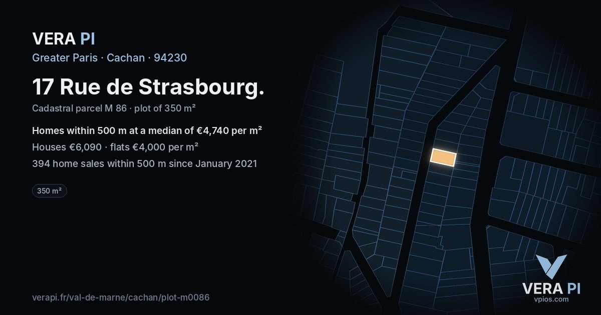 17 Rue de Strasbourg, Cachan at night – the plot lit, the parcels around coloured by the prices near them