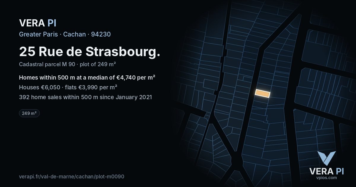 25 Rue de Strasbourg, Cachan at night – the plot lit, the parcels around coloured by the prices near them