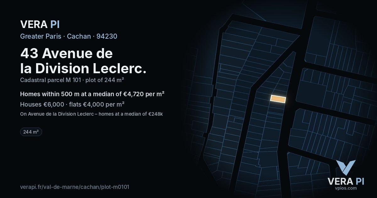 43 Avenue de la Division Leclerc, Cachan at night – the plot lit, the parcels around coloured by the prices near them