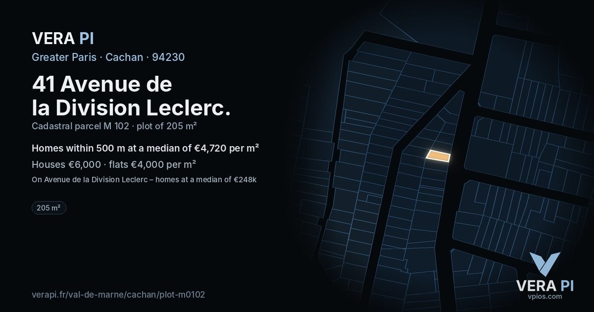 41 Avenue de la Division Leclerc, Cachan at night – the plot lit, the parcels around coloured by the prices near them