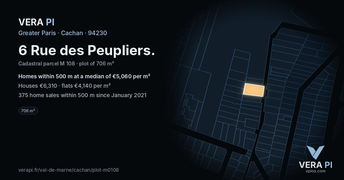 6 Rue des Peupliers, Cachan at night – the plot lit, the parcels around coloured by the prices near them