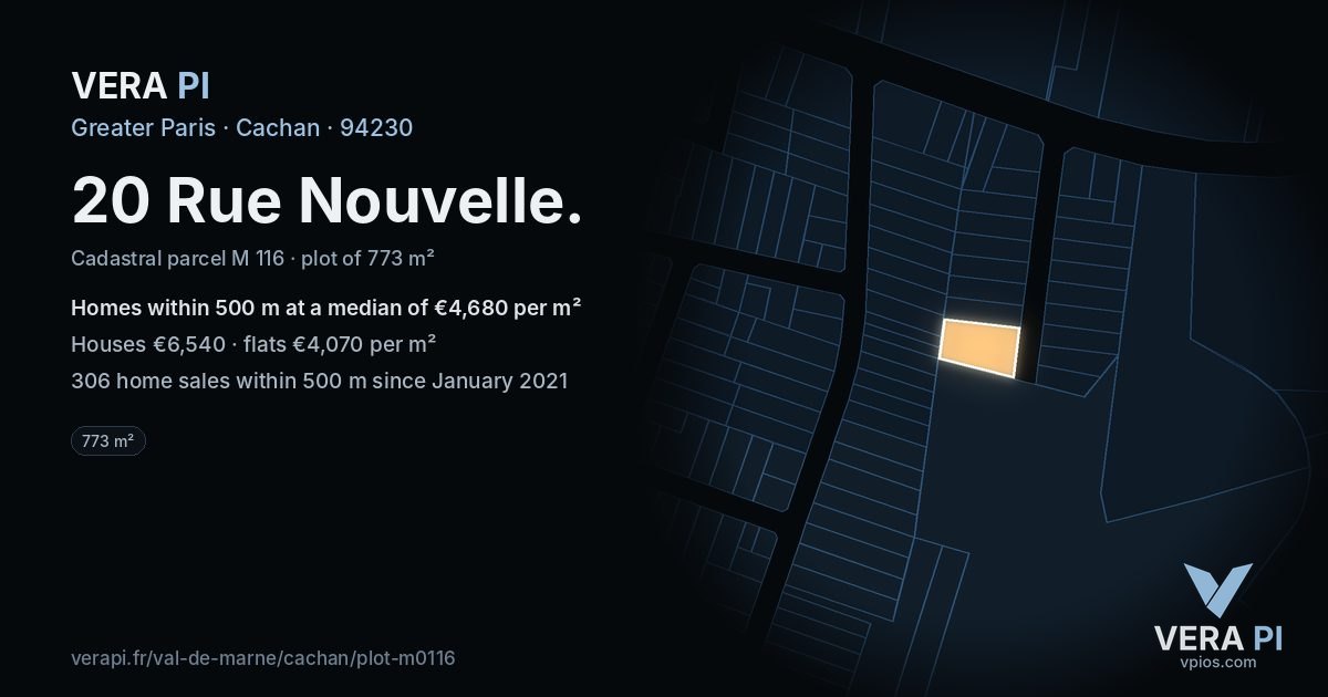 20 Rue Nouvelle, Cachan at night – the plot lit, the parcels around coloured by the prices near them