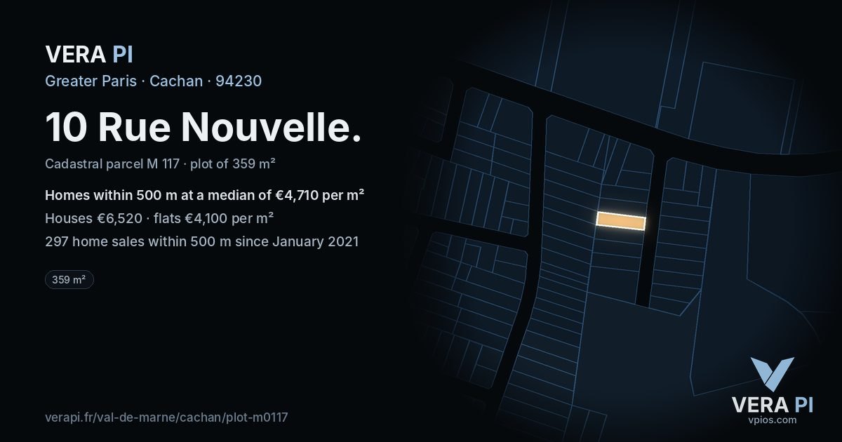 10 Rue Nouvelle, Cachan at night – the plot lit, the parcels around coloured by the prices near them