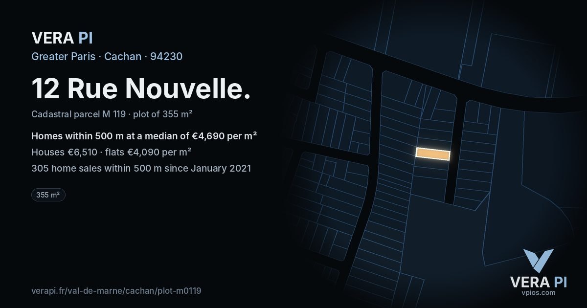 12 Rue Nouvelle, Cachan at night – the plot lit, the parcels around coloured by the prices near them