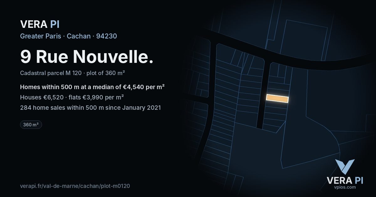 9 Rue Nouvelle, Cachan at night – the plot lit, the parcels around coloured by the prices near them