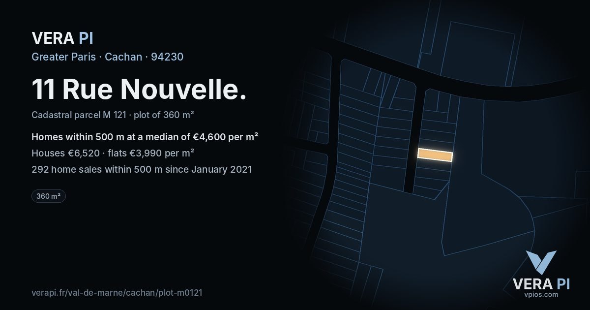11 Rue Nouvelle, Cachan at night – the plot lit, the parcels around coloured by the prices near them