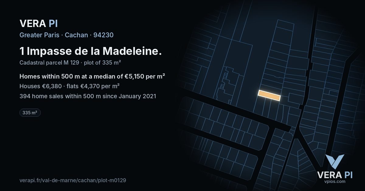 1 Impasse de la Madeleine, Cachan at night – the plot lit, the parcels around coloured by the prices near them