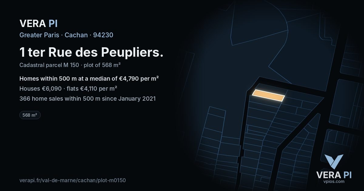 1 ter Rue des Peupliers, Cachan at night – the plot lit, the parcels around coloured by the prices near them