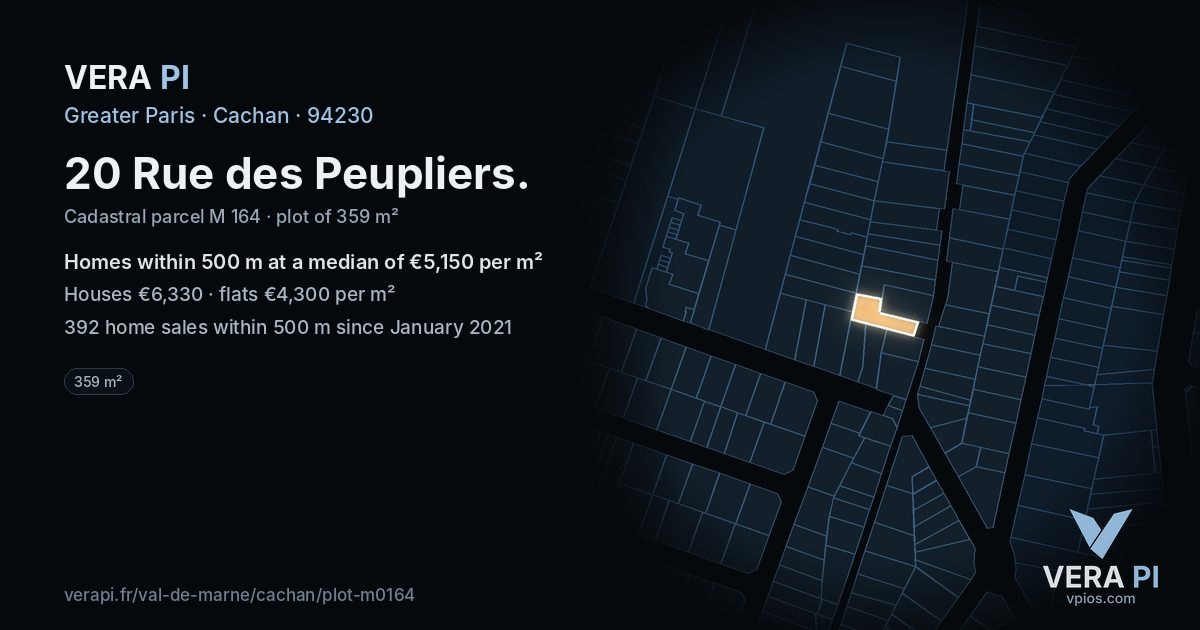 20 Rue des Peupliers, Cachan at night – the plot lit, the parcels around coloured by the prices near them
