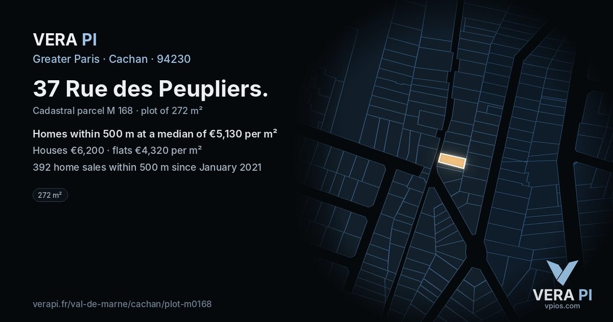 37 Rue des Peupliers, Cachan at night – the plot lit, the parcels around coloured by the prices near them