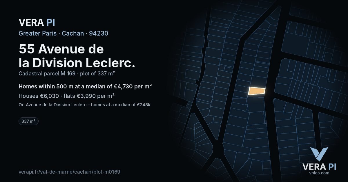 55 Avenue de la Division Leclerc, Cachan at night – the plot lit, the parcels around coloured by the prices near them