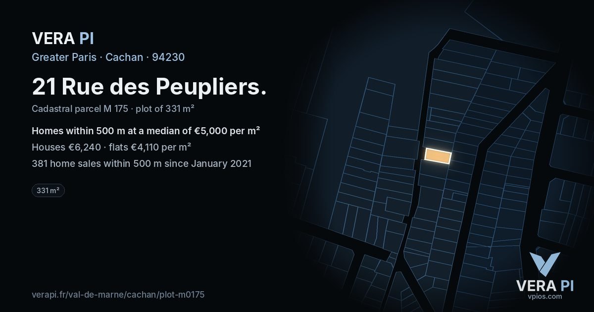 21 Rue des Peupliers, Cachan at night – the plot lit, the parcels around coloured by the prices near them
