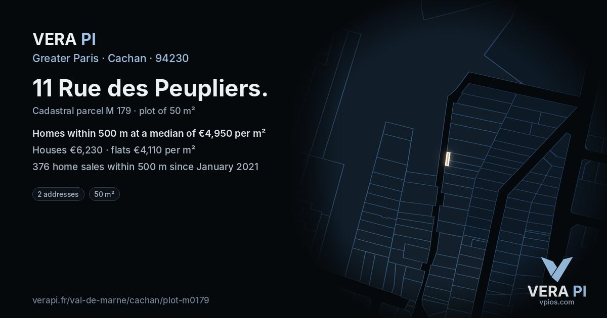 11 Rue des Peupliers, Cachan at night – the plot lit, the parcels around coloured by the prices near them