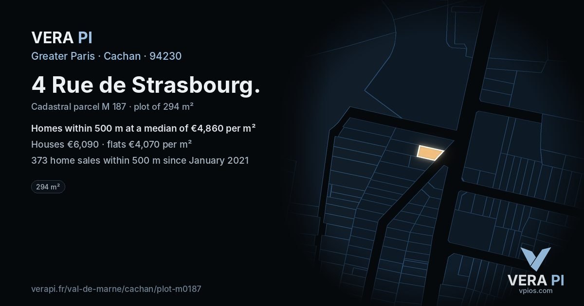 4 Rue de Strasbourg, Cachan at night – the plot lit, the parcels around coloured by the prices near them