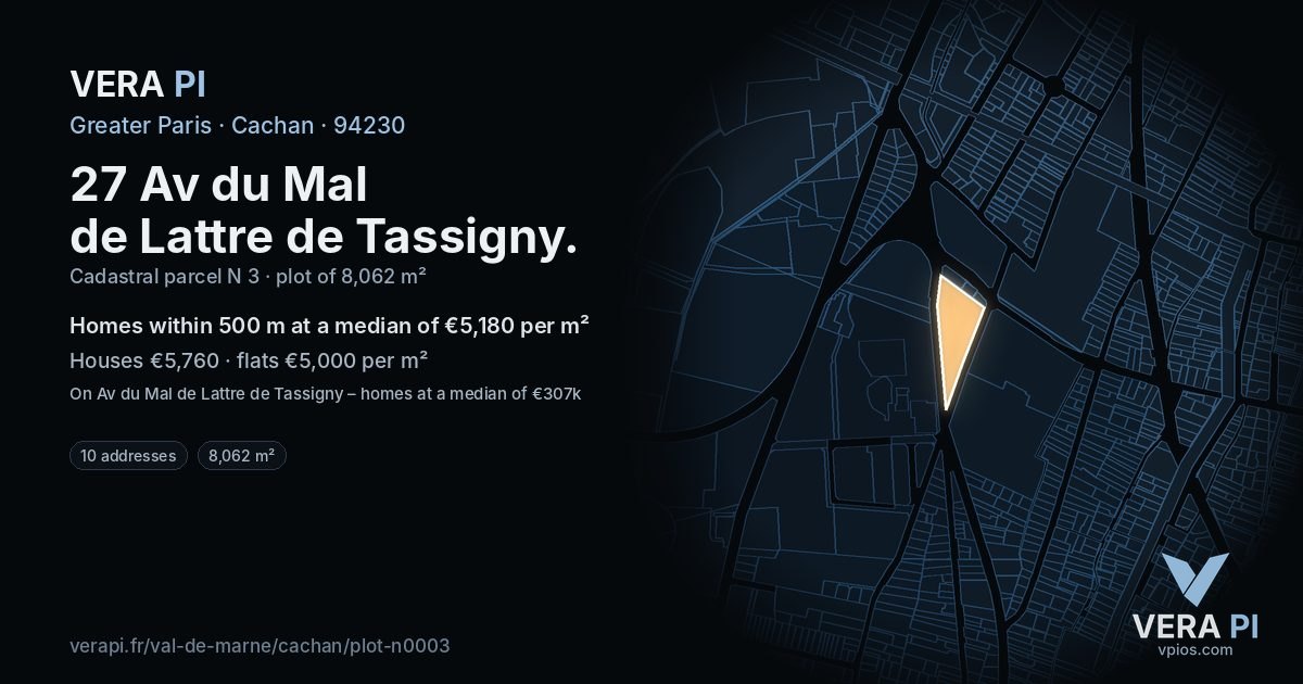 27 Av du Mal de Lattre de Tassigny, Cachan at night – the plot lit, the parcels around coloured by the prices near them