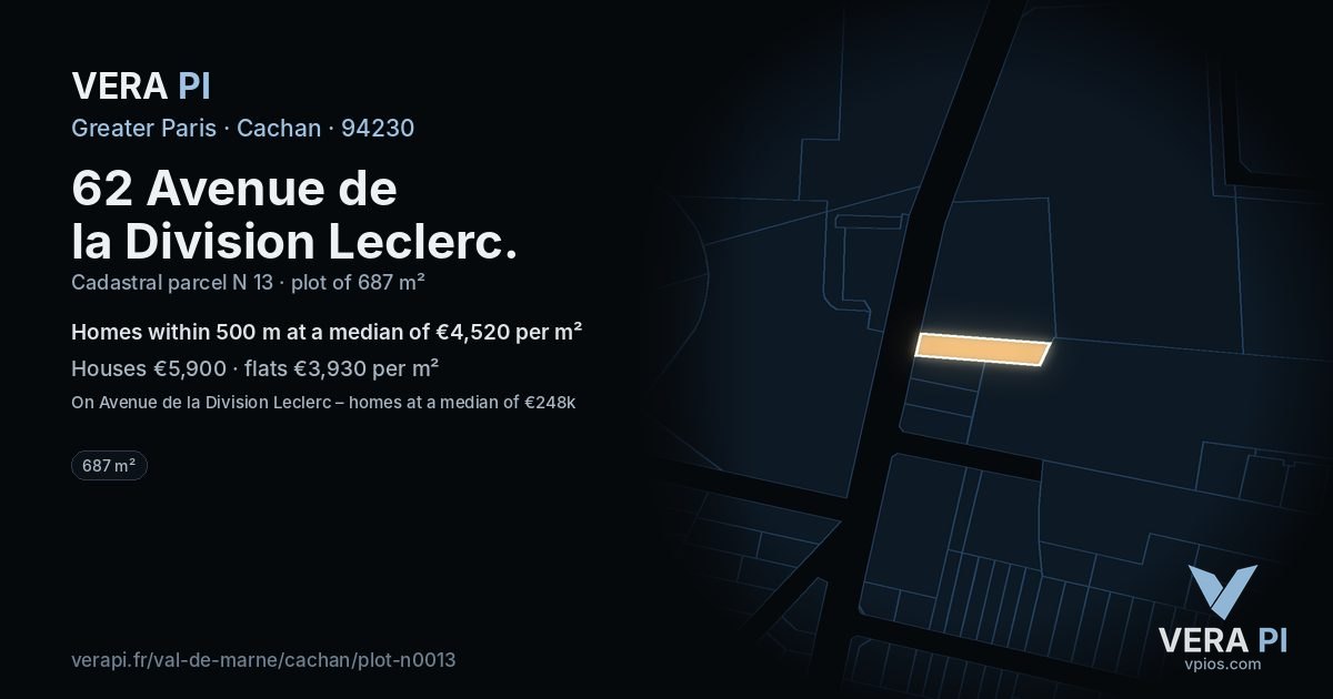 62 Avenue de la Division Leclerc, Cachan at night – the plot lit, the parcels around coloured by the prices near them