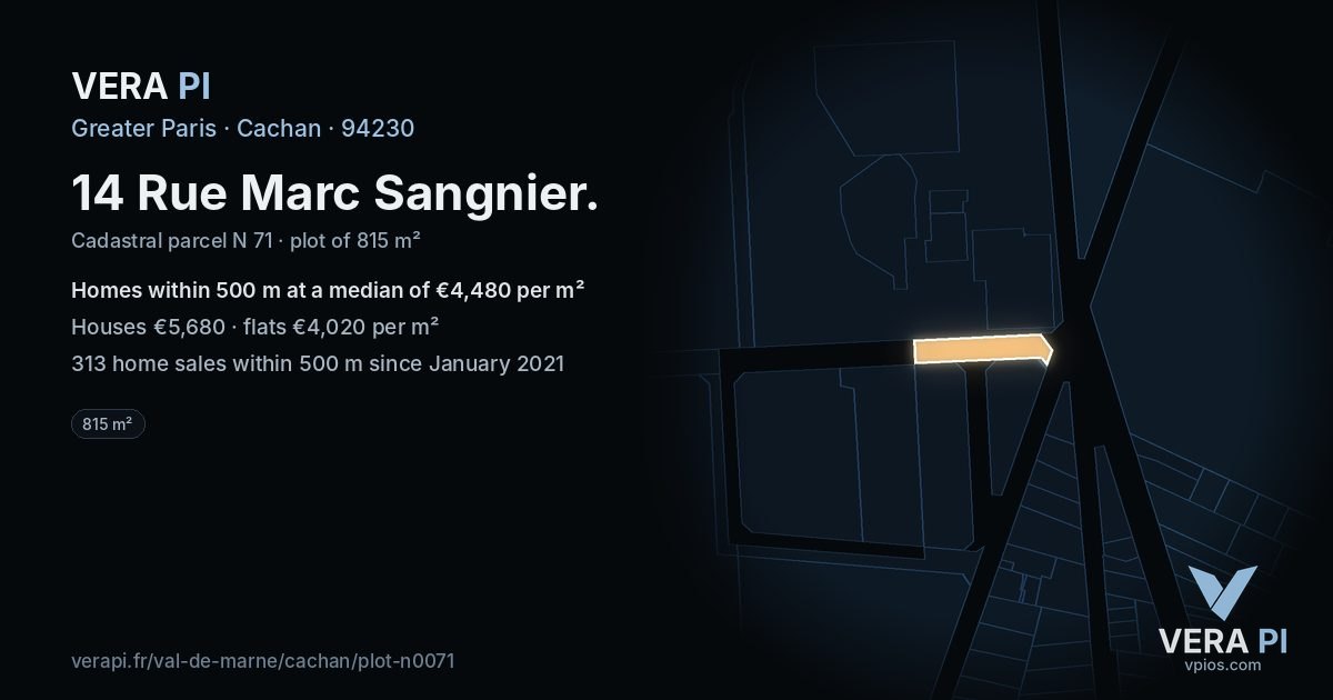 14 Rue Marc Sangnier, Cachan at night – the plot lit, the parcels around coloured by the prices near them