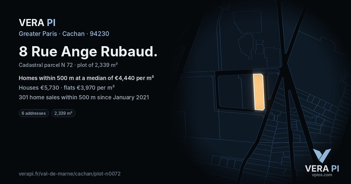 8 Rue Ange Rubaud, Cachan at night – the plot lit, the parcels around coloured by the prices near them
