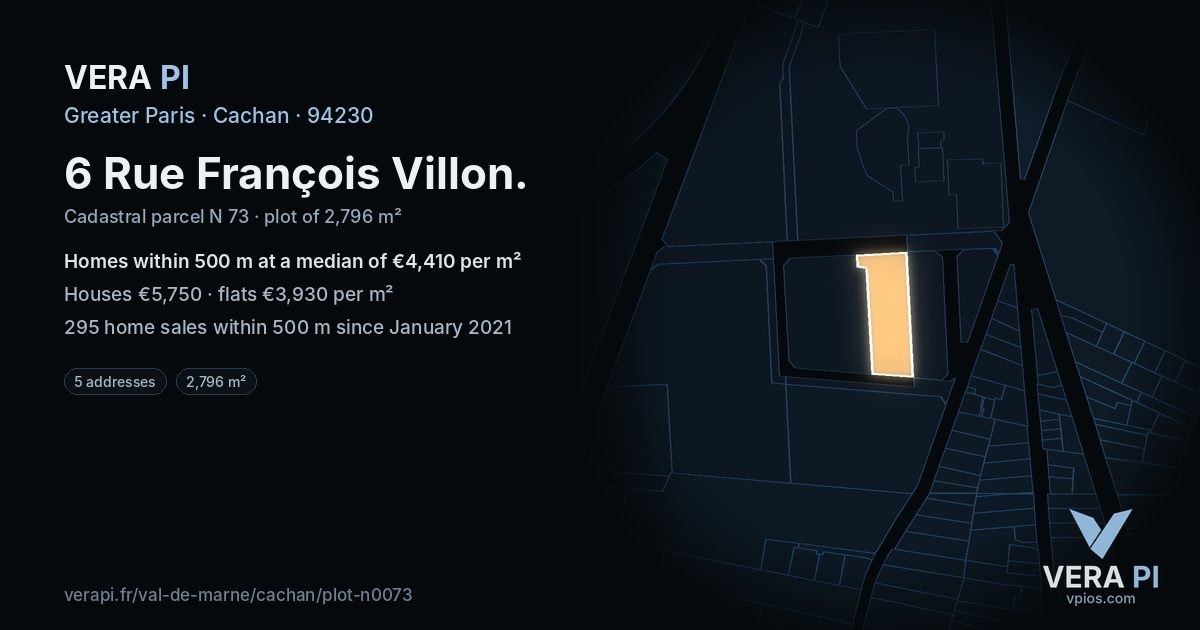 6 Rue François Villon, Cachan at night – the plot lit, the parcels around coloured by the prices near them