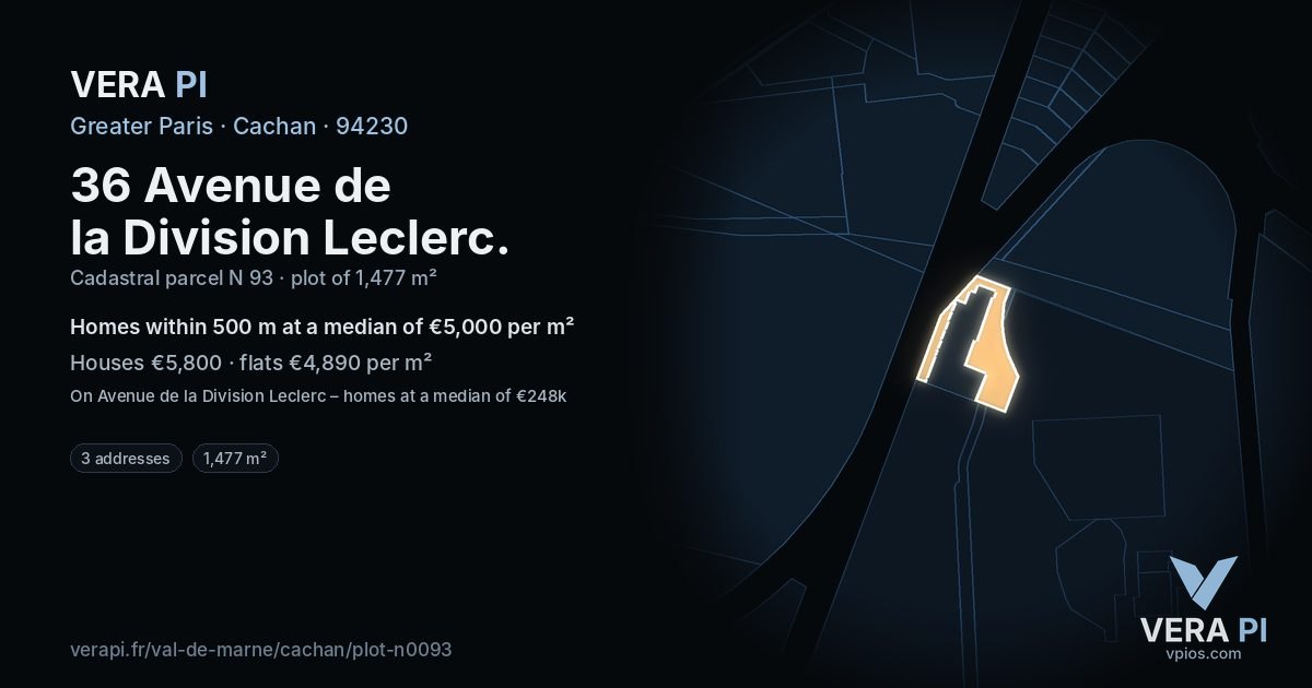 36 Avenue de la Division Leclerc, Cachan at night – the plot lit, the parcels around coloured by the prices near them