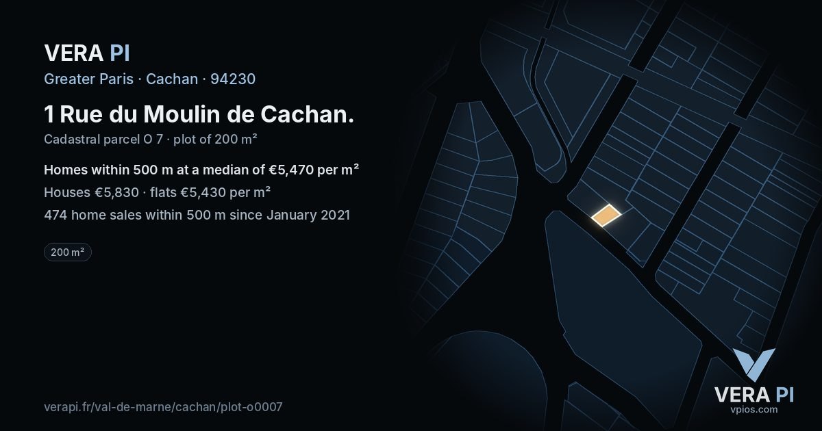 1 Rue du Moulin de Cachan, Cachan at night – the plot lit, the parcels around coloured by the prices near them