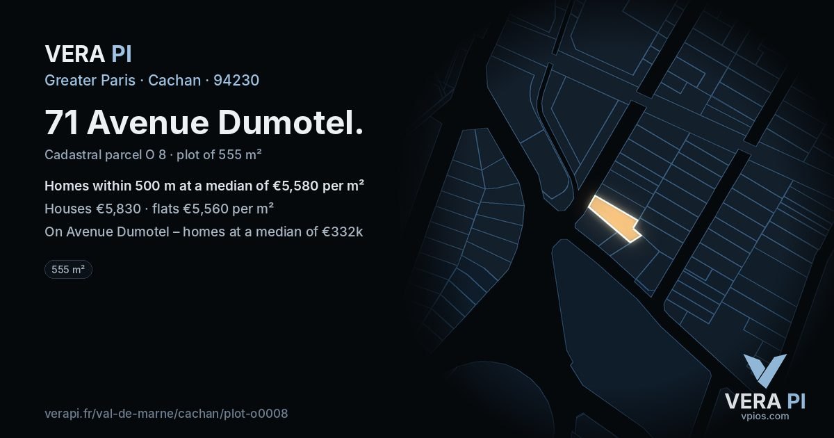 71 Avenue Dumotel, Cachan at night – the plot lit, the parcels around coloured by the prices near them